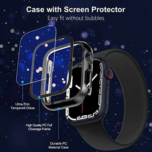 [4-Pack] Case Built in Tempered Glass Screen Protector Compatible with Apple Watch Series 7 45mm/41mm