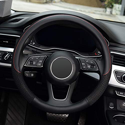 Steering Wheel Cover, Universal 15 inch, Microfiber Leather Viscose, Breathable, Anti-Slip,Warm in Winter and Cool in Summer, Black