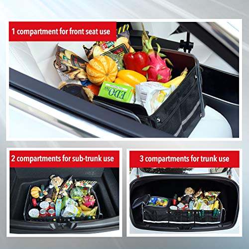 Waterproof Trunk Organizer with Insulated Leakproof Cooler Bag, Foldable Cover, Adjustable Securing Straps (4-in-1 w/Cooler, Black)