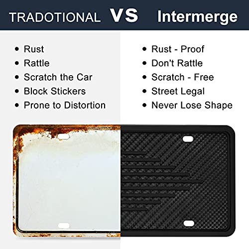 Intermerge License Plate Frames, 2 Pack Universal US Car Black TPU License Plate Bracket Holder. Rust-Proof, Rattle-Proof, Weather-Proof with Drainage Holes Car Accessories