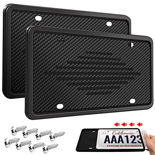 Intermerge License Plate Frames, 2 Pack Universal US Car Black TPU License Plate Bracket Holder. Rust-Proof, Rattle-Proof, Weather-Proof with Drainage Holes Car Accessories