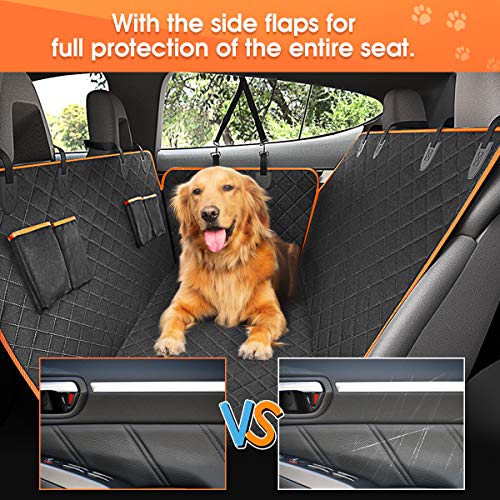 Waterproof Dog Car Seat Cover for Back Seat, Seat Protector Scratchproof Pet Hammock with 4 Bags Side Flaps, Washable Nonslip Backseat Protection for Cars Trucks and SUVs