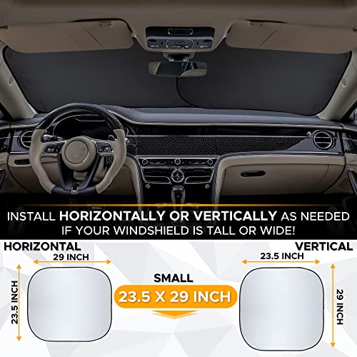 Car Windshield Sun Shade 2-Piece | Durable 230T Polyester Sun Shield for Front Window Blocks UV Rays | Foldable Automotive Interior Accessories for Sun Protection | Small (23.5 x 29 inches)