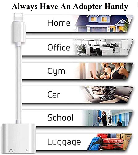 iPhone Headphones Adapter,2 in 1 Lightning to 3.5 mm Headphone Jack Aux  ,Dual Ports Dongle Charger