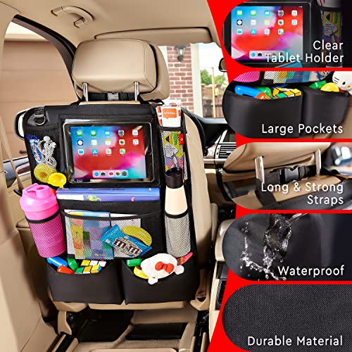 Backseat Car Organizer , Kick Mats Back Seat Protector with Touch Screen Tablet Holder,  for Kids, Kick Mat with 9 Storage Pockets 2 Pack