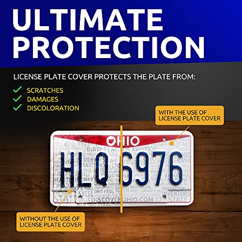 Tinted License Plate Cover Set of Standard Fit - Front & Back License Plates Shield Fastening to Frames - Premium Automotive Exterior Car & Truck Accessories for Teens, Men & Women, 6"X12"