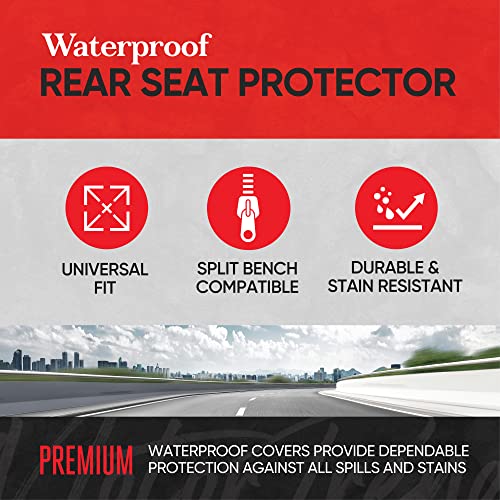 Car Back Seat Cover AquaShield Waterproof, Gray – Padded Neoprene Rear Bench Seat Cover for Cars, Ideal Back Seat Protector for Kids & Dogs, Interior Cover for Auto Truck Van SUV