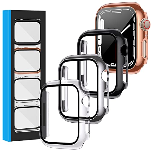 [4-Pack] Case Built in Tempered Glass Screen Protector Compatible with Apple Watch Series 7 45mm/41mm