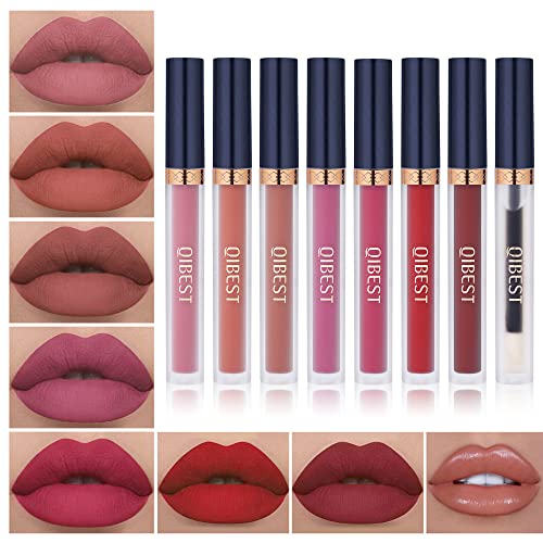 Matte Liquid Lipstick 7pcs + 1Pcs Lip Plumper Makeup Set Kit, Long Lasting Waterproof Velvet Lip Gloss Set, Pigmented Lip Makeup Gift Sets for Girls and Women