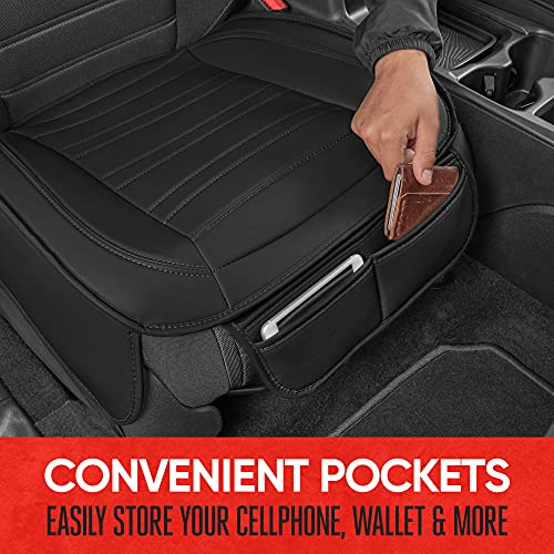 Car Seat Cover Black Faux Leather 2-Pack for Front Seats, Padded Car Seat Protectors with Storage Pockets Premium Interior Covers, Front Seat Covers for Cars Truck SUV Auto