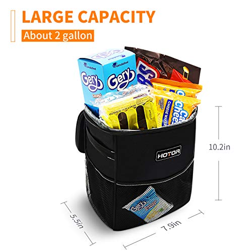 Car Trash Can with Lid and Storage Pockets, 100% Leak-Proof , Waterproof Car Garbage Can, Multipurpose Trash Bin for Car - Black