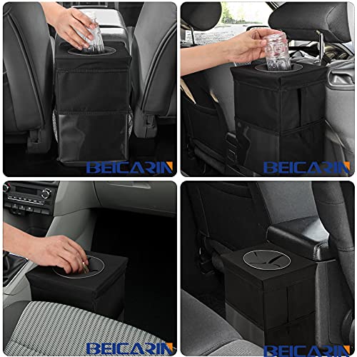 Car Trash Can with Lid - Car Trash Bag Hanging with Storage Pockets Co