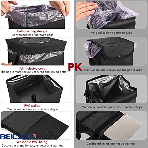 Car Trash Can with Lid - Car Trash Bag Hanging with Storage Pockets Collapsible and Portable Car Garbage Bin, Leak-Proof, 1.82 Gallons Multipurpose Trash Bin for Car