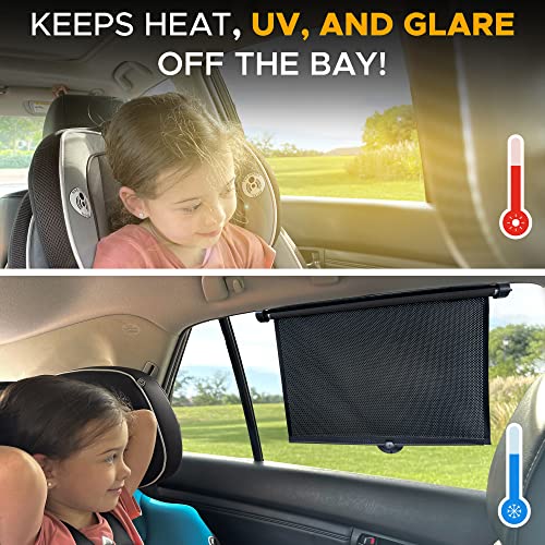 Car Side Window Sun Shade (2 Pack) | Retractable Car Roller Sunshade for Kids | Shades for UV and Sun Glare Protection | Baby Car Travel Accessories (15"x17")