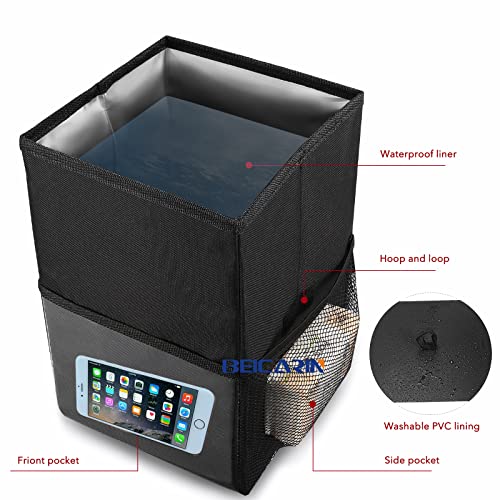 Car Trash Can with Lid - Car Trash Bag Hanging with Storage Pockets Collapsible and Portable Car Garbage Bin, Leak-Proof, 1.82 Gallons Multipurpose Trash Bin for Car