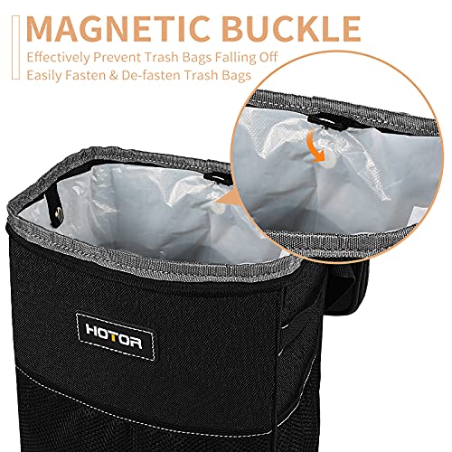 Car Trash Can with Lid and Storage Pockets, 100% Leak-Proof , Waterproof Car Garbage Can, Multipurpose Trash Bin for Car - Black