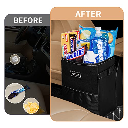 Car Trash Can with Lid and Storage Pockets, 100% Leak-Proof , Waterproof Car Garbage Can, Multipurpose Trash Bin for Car - Black