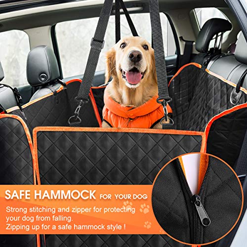 Waterproof Dog Car Seat Cover for Back Seat, Seat Protector Scratchproof Pet Hammock with 4 Bags Side Flaps, Washable Nonslip Backseat Protection for Cars Trucks and SUVs