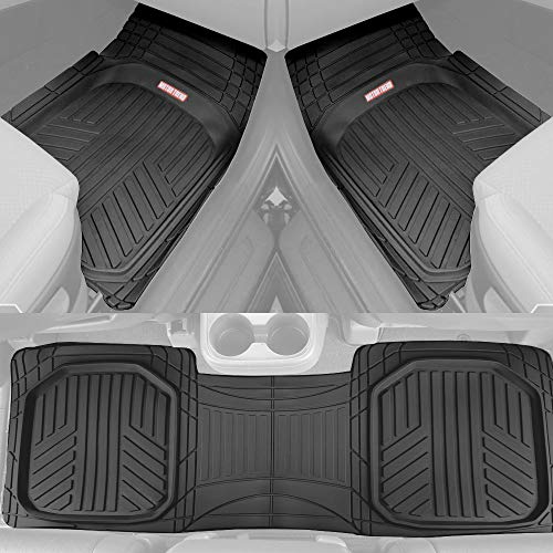 FlexTough Plus Black Rubber Car Floor Mats - All Weather Deep Dish Automotive Floor Mats, Heavy Duty Trim to Fit Design, Front & Rear Liners for Cars Truck Van SUV