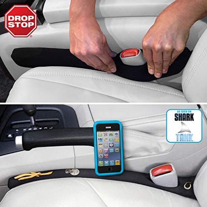 Drop Stop - The Original Patented Car Seat Gap Filler - Set of 2 and Slide Free Pad and Light