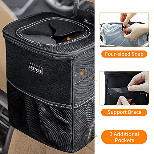 Car Trash Can with Lid and Storage Pockets, 100% Leak-Proof , Waterproof Car Garbage Can, Multipurpose Trash Bin for Car - Black