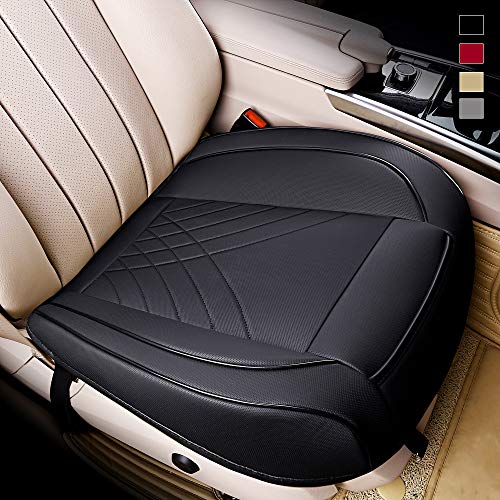 Car Seat Cover Premium PU - Front Seat Protector Works with 95 % of Vehicles - Padded, Anti-Slip, Full Wrapping Edge - (Dimensions: 21'' x 20.5'') - 1 Piece, Black