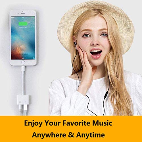 iPhone Headphones Adapter,2 in 1 Lightning to 3.5 mm Headphone Jack Aux  ,Dual Ports Dongle Charger