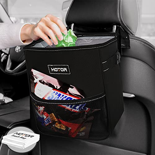 Car Trash Can with Lid and Storage Pockets, 100% Leak-Proof , Waterproof Car Garbage Can, Multipurpose Trash Bin for Car - Black