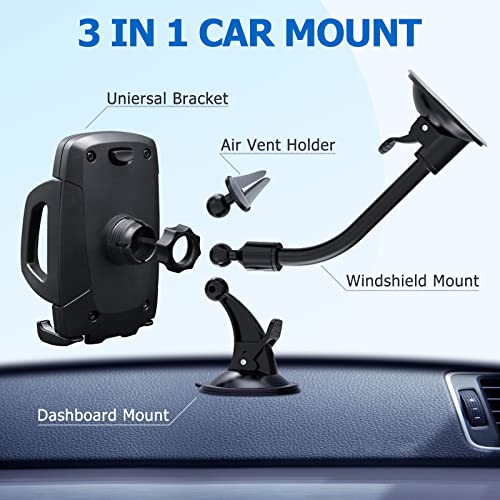 Car Phone Holder Mount, 3-in-1 Universal  ,Air Vent Holder Dashboard Mount  for iPhone  , Samsung Galaxy LG Sony