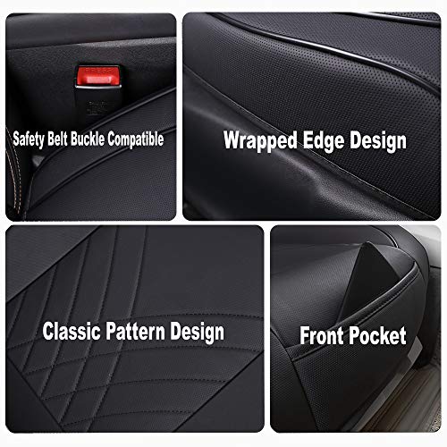 Car Seat Cover Premium PU - Front Seat Protector Works with 95 % of Vehicles - Padded, Anti-Slip, Full Wrapping Edge - (Dimensions: 21'' x 20.5'') - 1 Piece, Black