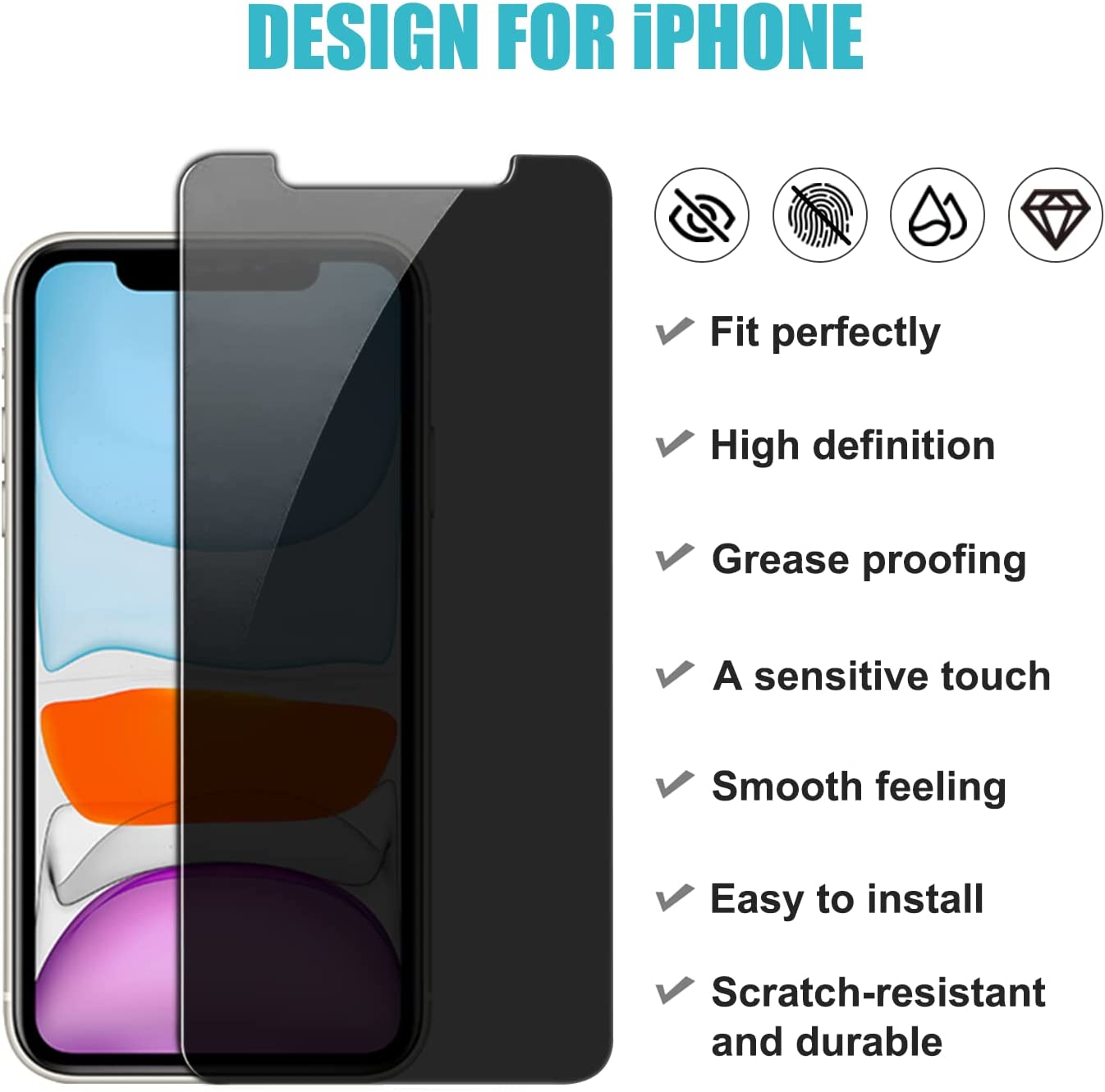 Privacy Screen Protector [3 Pack]  for iPhone 11/iPhone XR Anti-Spy Tempered Glass Film Upgrade 9H