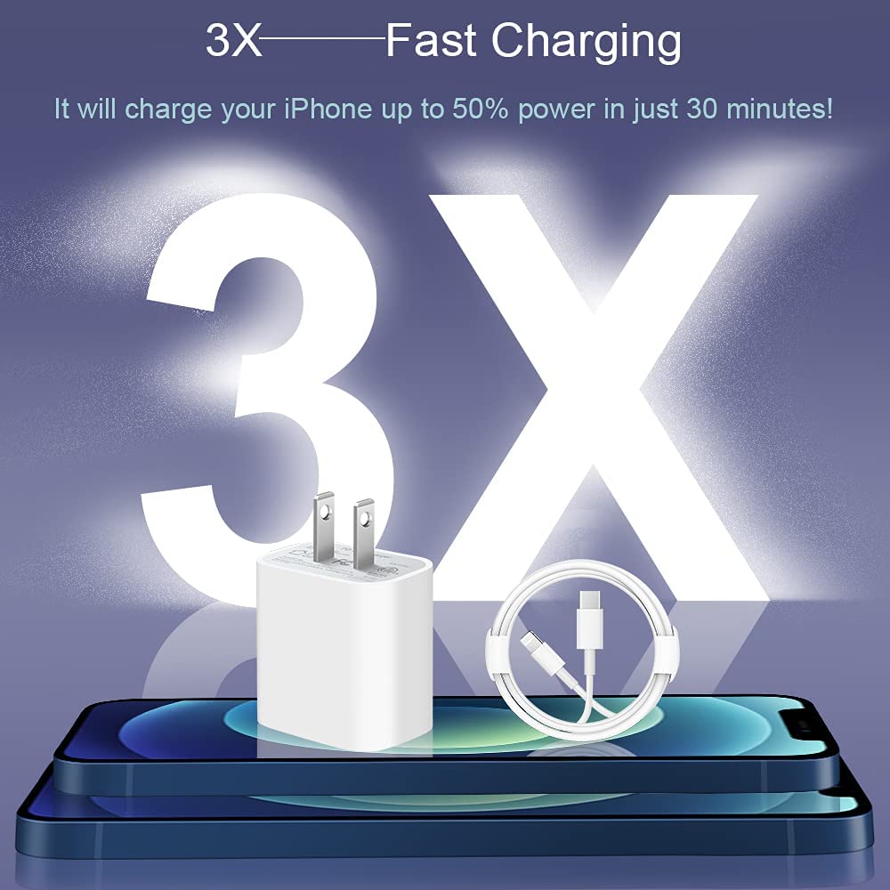 iPhone 11 12 13 Super Fast Charger【Apple MFi Certified】[2-Pack] 20W Rapid USB C Wall Charger Block PD Adapter