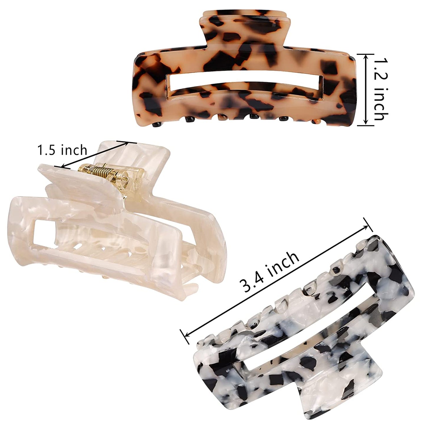 Magicsky 4PCS Hair Claw Clips, Acrylic Hair Banana Barrettes, Celluloid French Butterfly Jaw Clips,Tortoise Shell Grip Pin Teeth Clamp -Leopard print Stylish Hair Accessories for Women Girls,Long Size