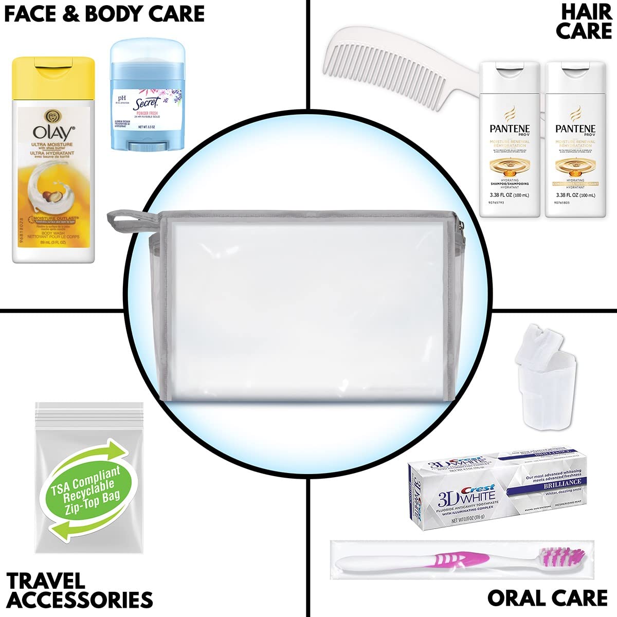 Convenience Kits International Women's 10-Piece Deluxe Kit with Travel Size TSA Compliant Essentials, Featuring