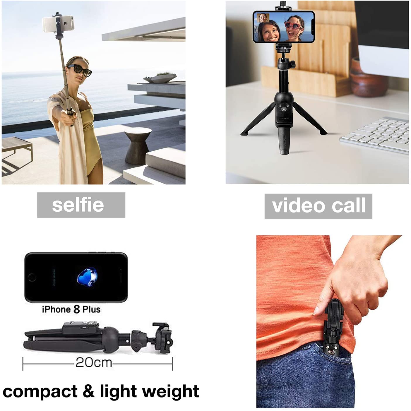 Portable 40 Inch Aluminum Alloy Selfie Stick Phone Tripod with Wireless Remote Shutter