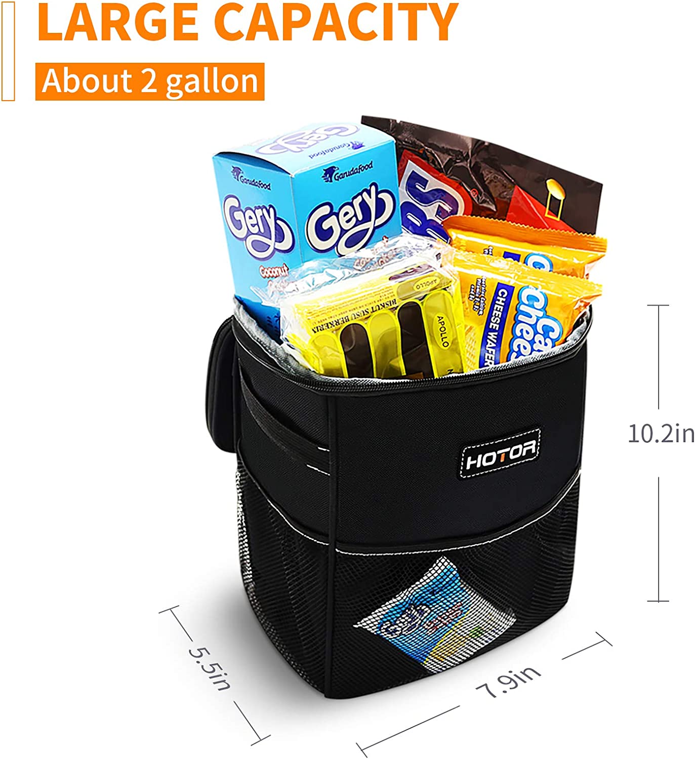 Car Trash Can with Lid and Storage Pockets, 100% Leak-Proof Car Organizer, Waterproof Car Garbage Can