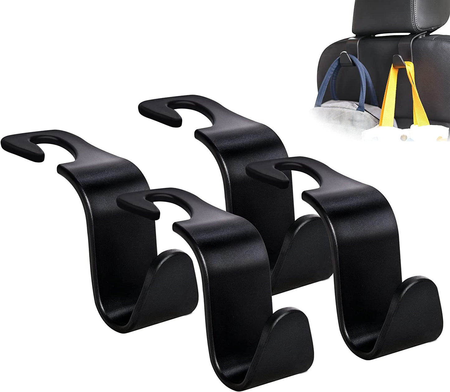 Car Seat Headrest Hook 4 Pack Hanger Storage Organizer Universal for Handbag Purse Coat