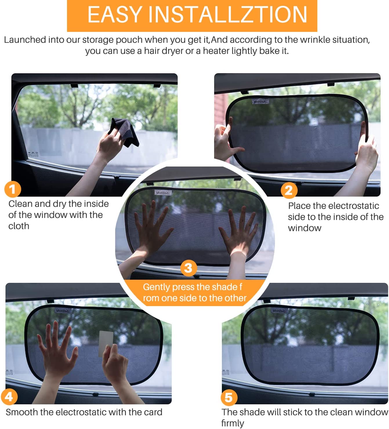 Car Window Shade, Car Window Shade Baby-Cling Sunshade for Side Windows-80GSM UPF50+ Blocks Sun, Glare and Over 97% of UV Rays Protection