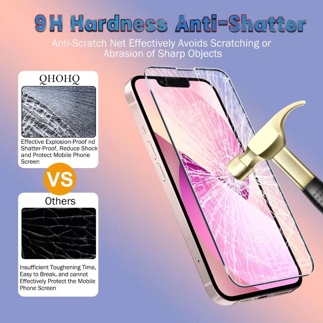 Screen Protector QHOHQ 3 Pack  Designed for iPhone 13 6.1 Inch with 3 Pack Tempered Glass Camera Lens Protector, Ultra HD