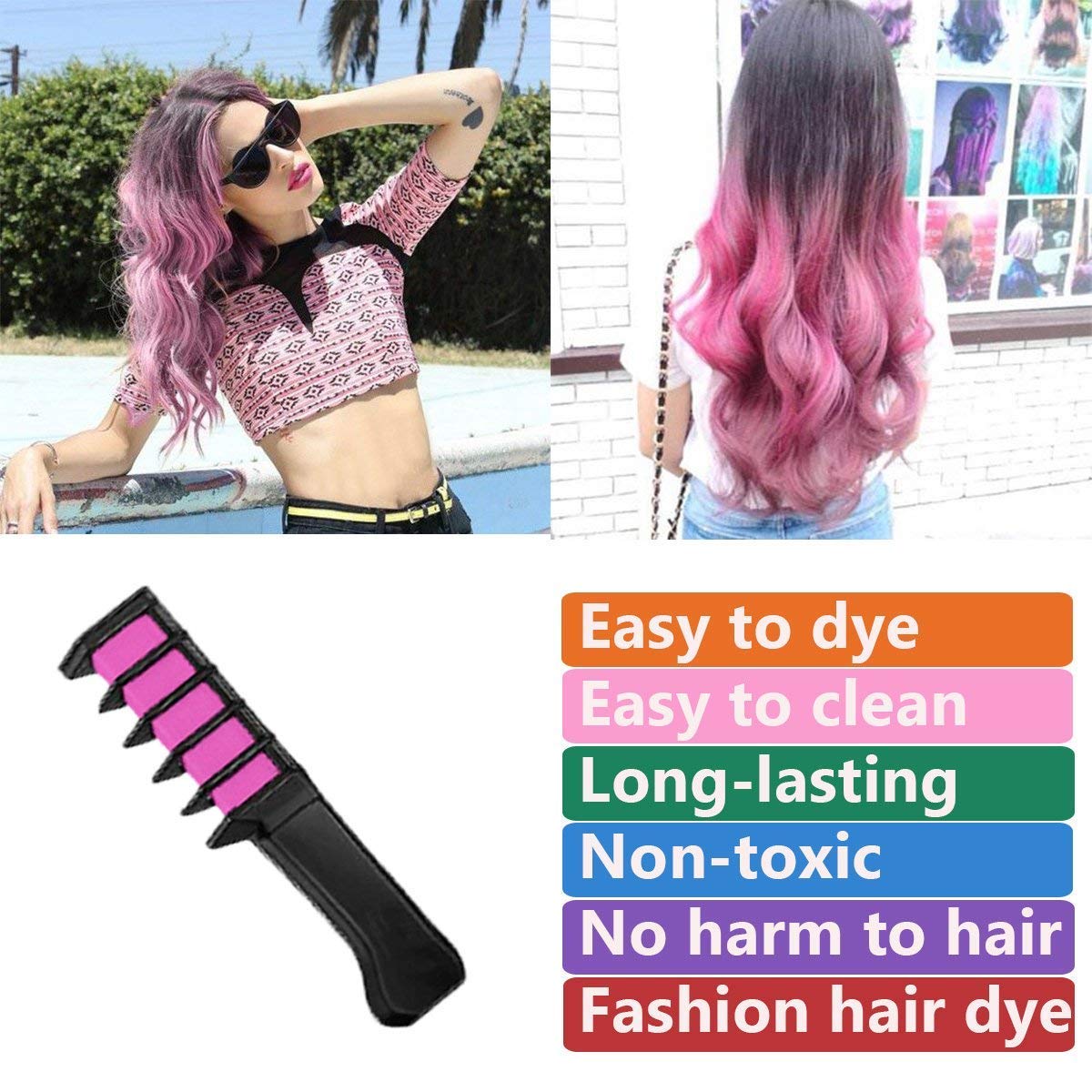 New Hair Chalk Comb Temporary Hair Color  Dye for Girls Kids, Washable Hair Chalk