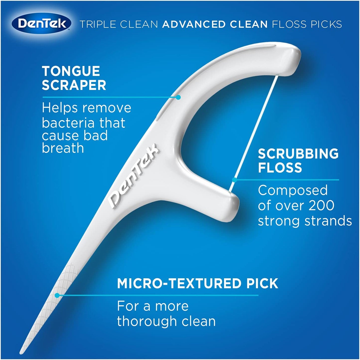 DenTek Triple Clean Advanced Clean Floss Picks, No Break & No Shred Floss, 150 Count