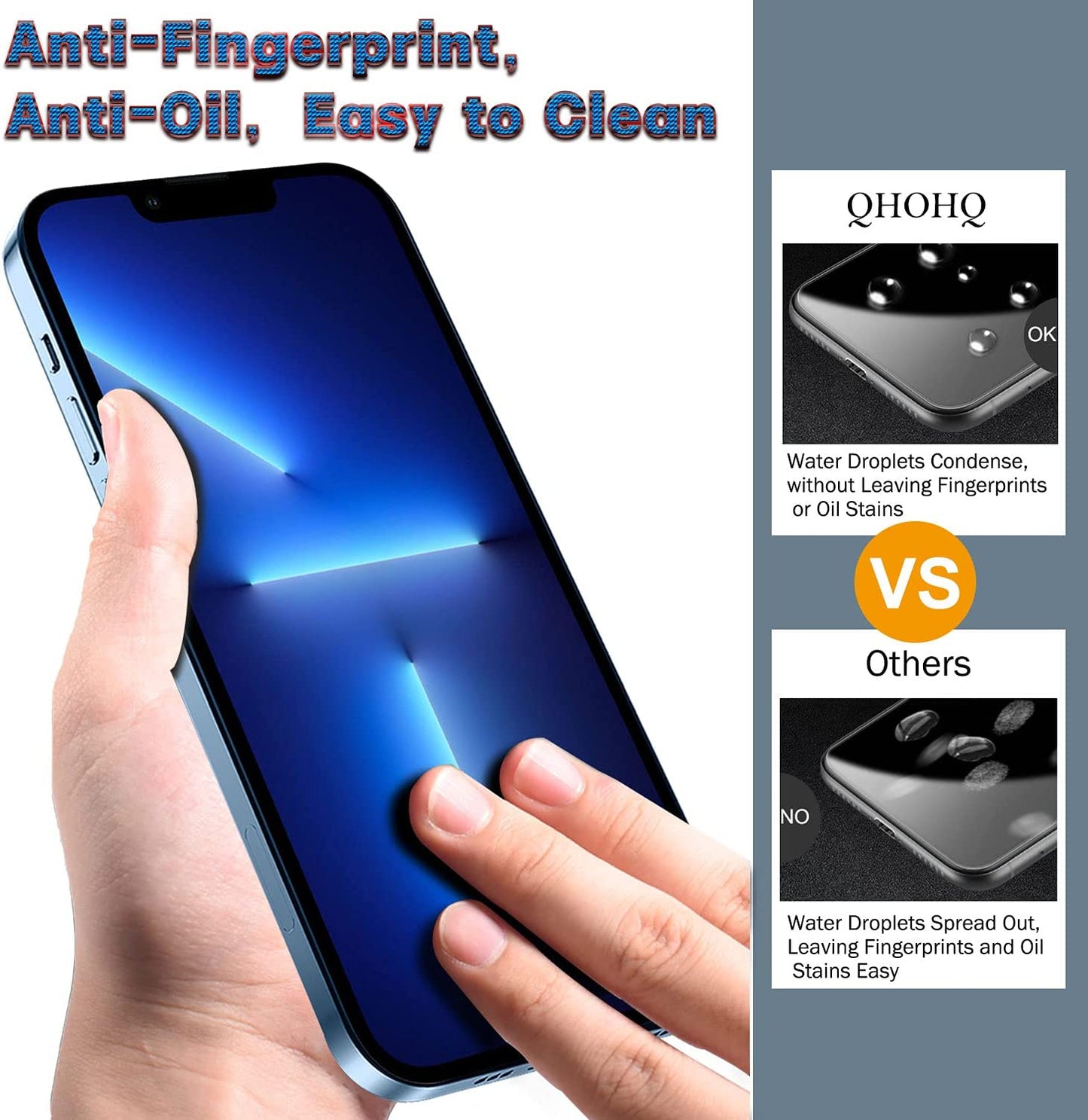 Screen Protector for iPhone 13 Pro Max 6.7" with QHOHQ 3 Pack Tempered Glass Camera Lens Protector, Ultra HD