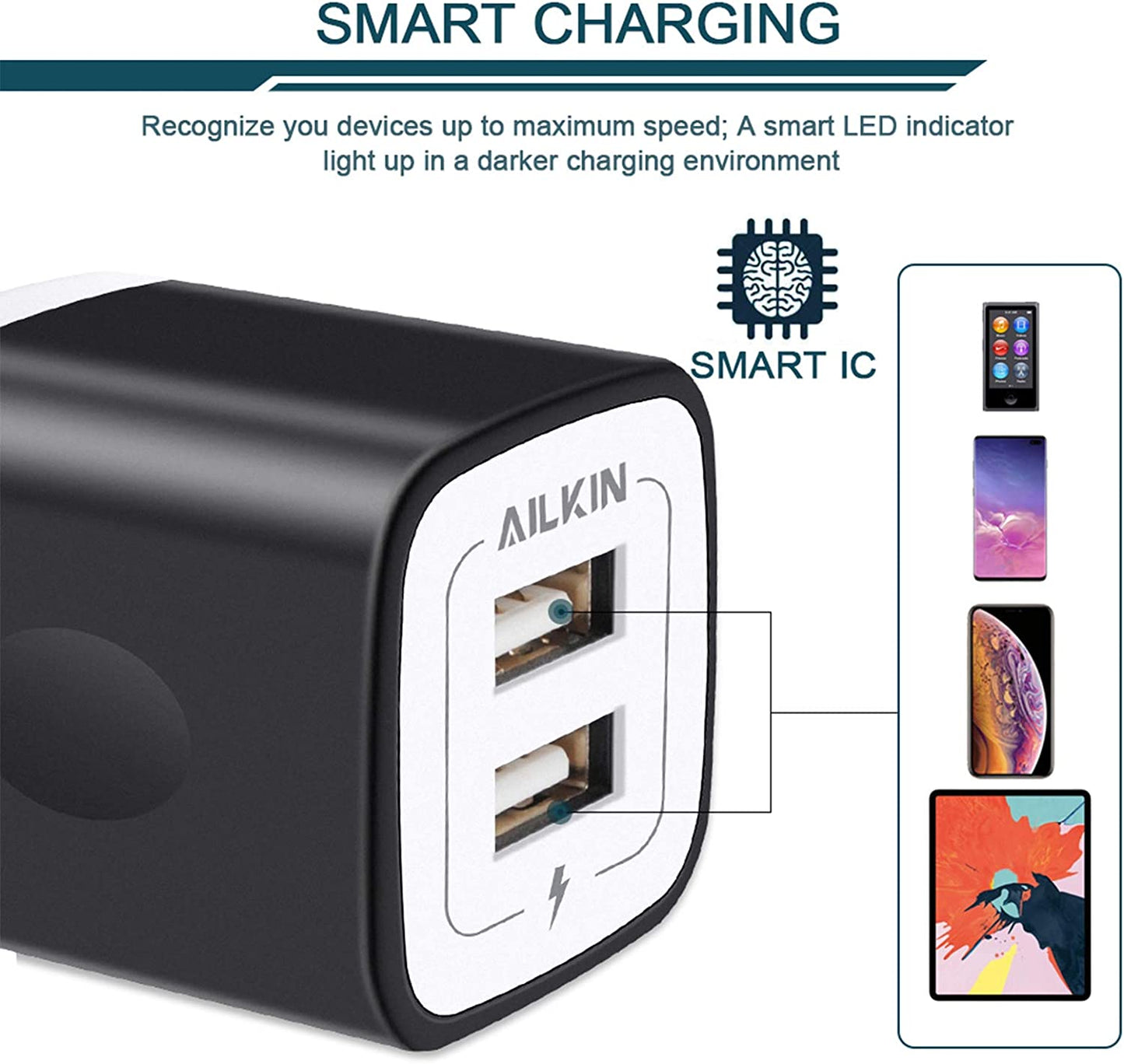 USB Wall Charger, Charger Block, 2.1A Multiport Fast Charge Power Brick Cube