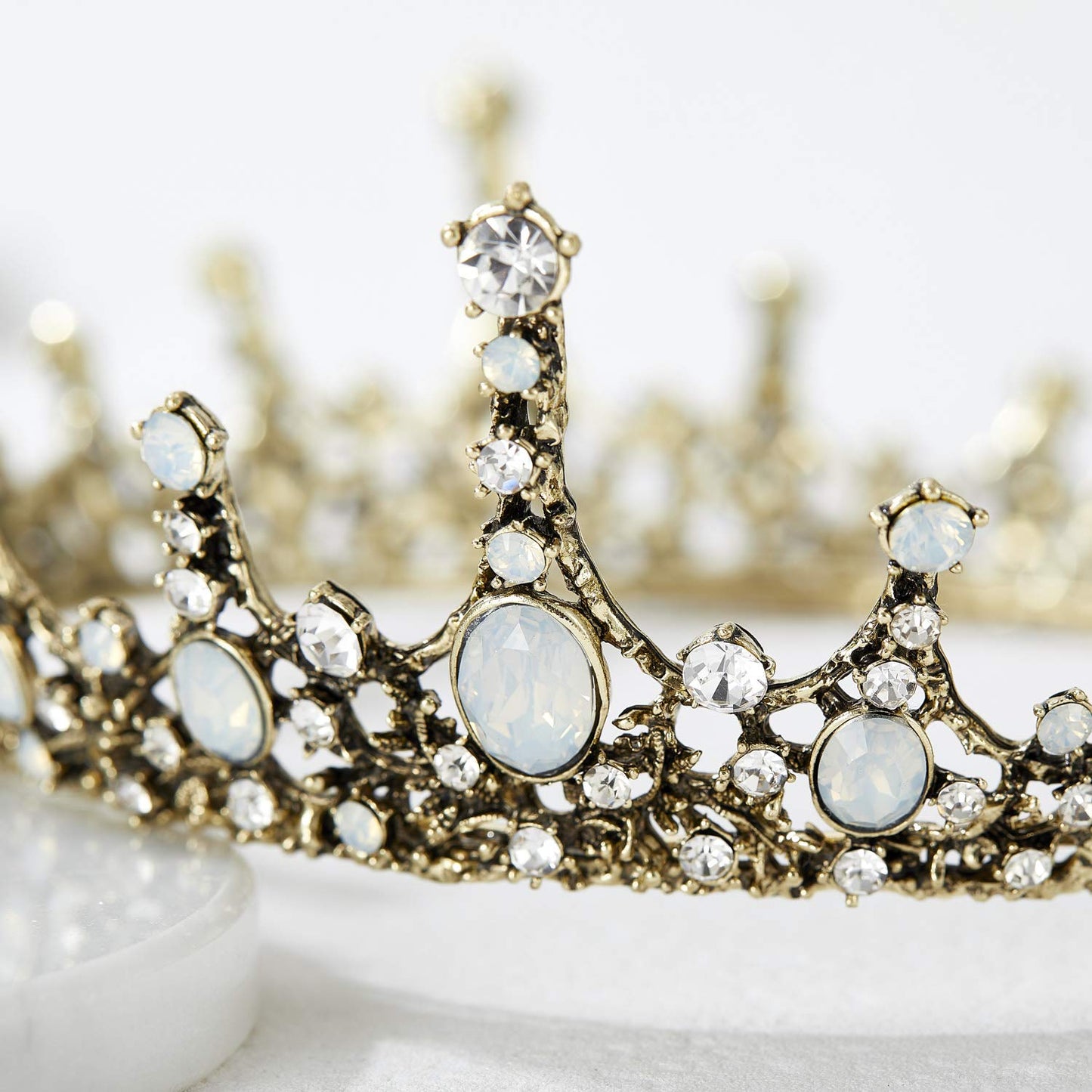 SWEETV Crystal Baroque Queen Crown - Vintage Princess Tiara, Wedding Prom Hallloween Opal Costume