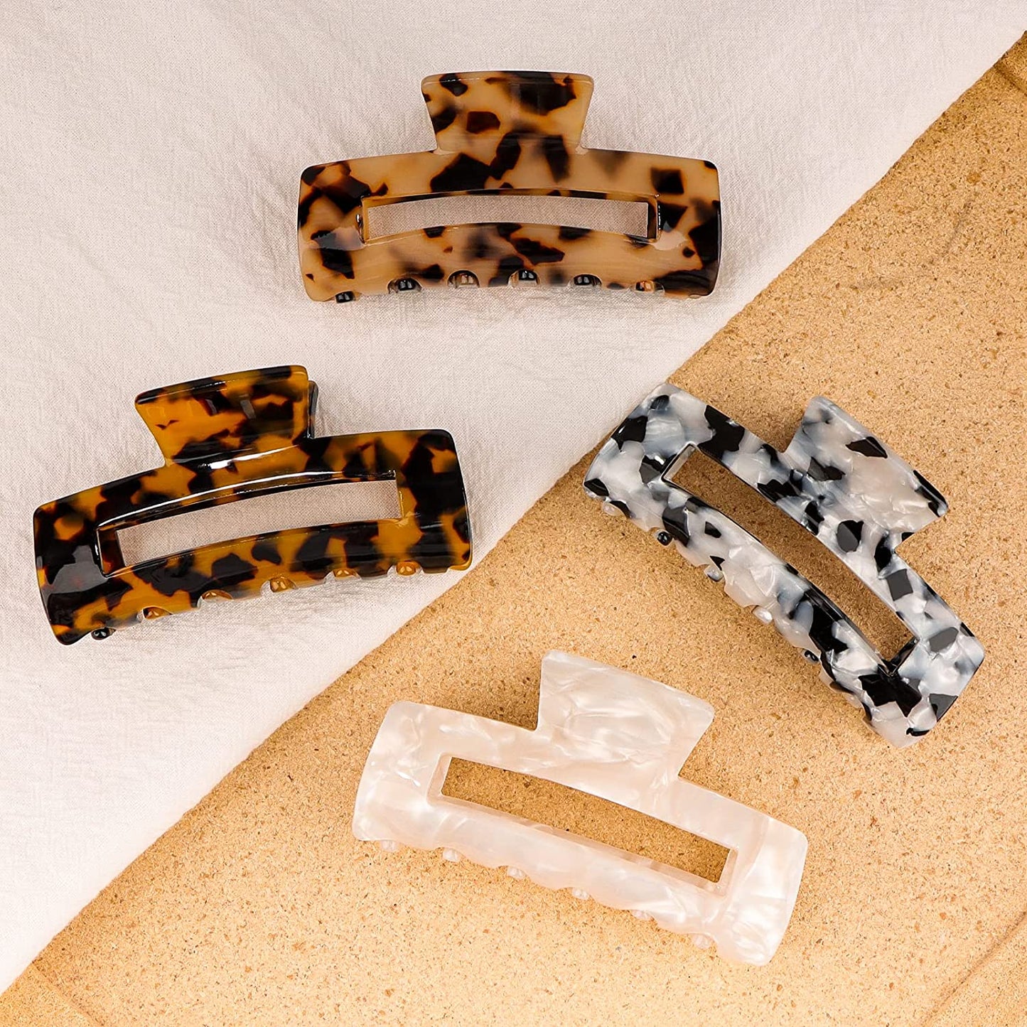 Magicsky 4PCS Hair Claw Clips, Acrylic Hair Banana Barrettes, Celluloid French Butterfly Jaw Clips,Tortoise Shell Grip Pin Teeth Clamp -Leopard print Stylish Hair Accessories for Women Girls,Long Size