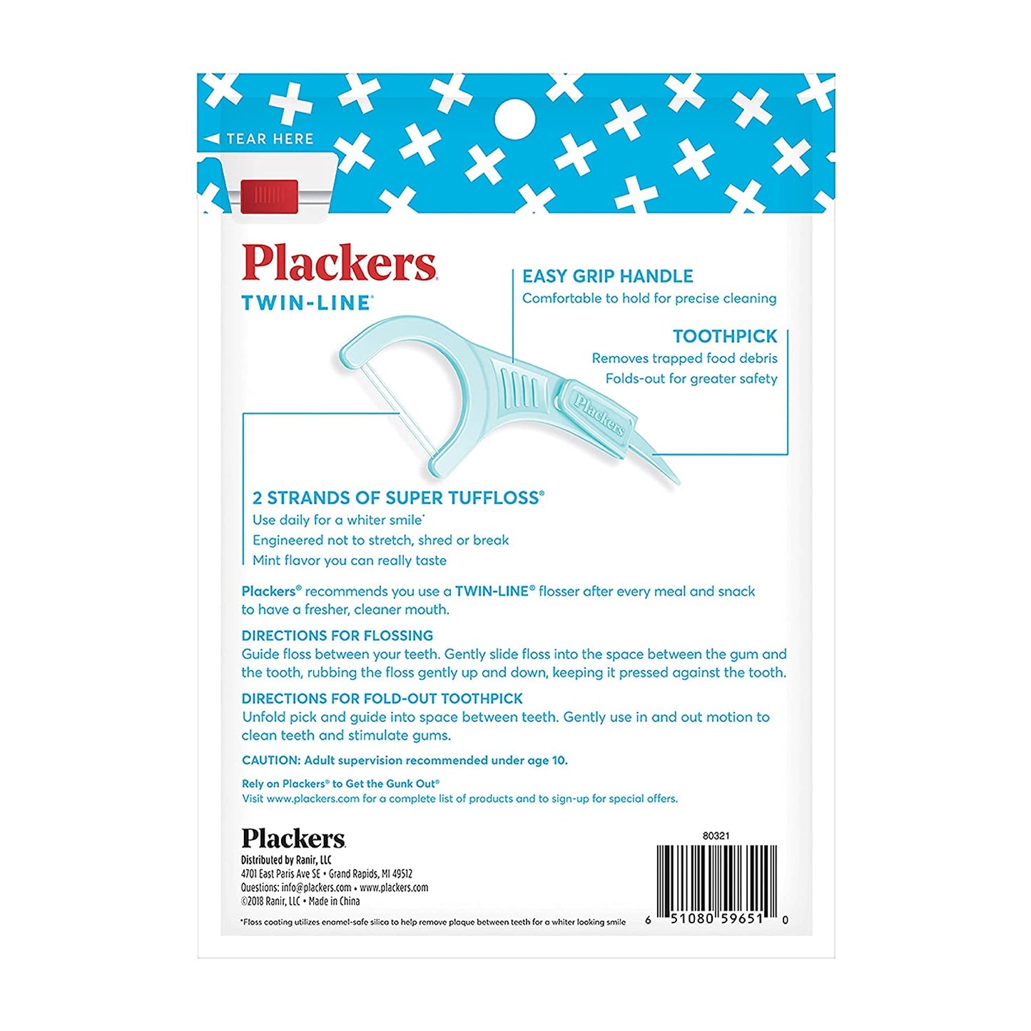 Plackers Twin-Line Dental Flossers, Cool Mint Flavor, Dual Action Flossing System