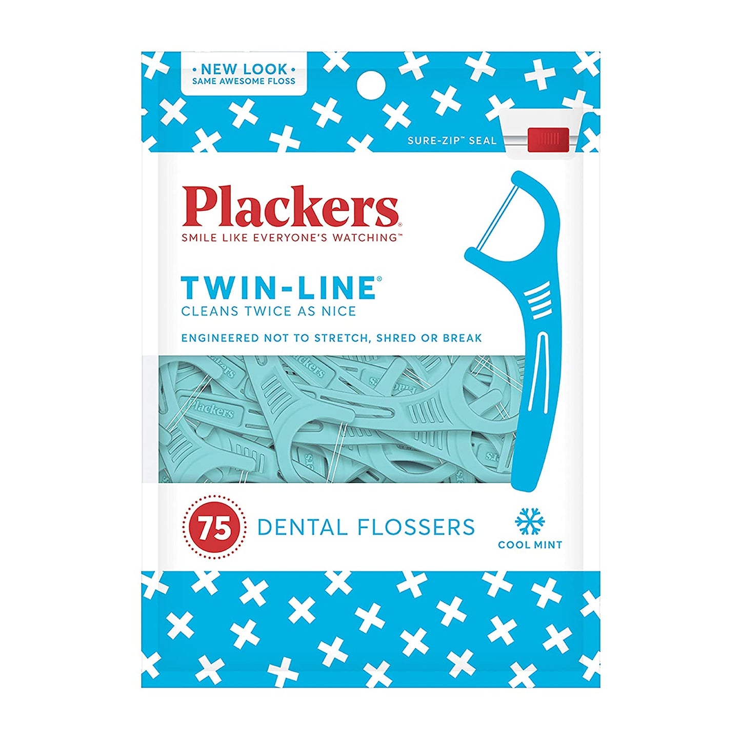 Plackers Twin-Line Dental Flossers, Cool Mint Flavor, Dual Action Flossing System