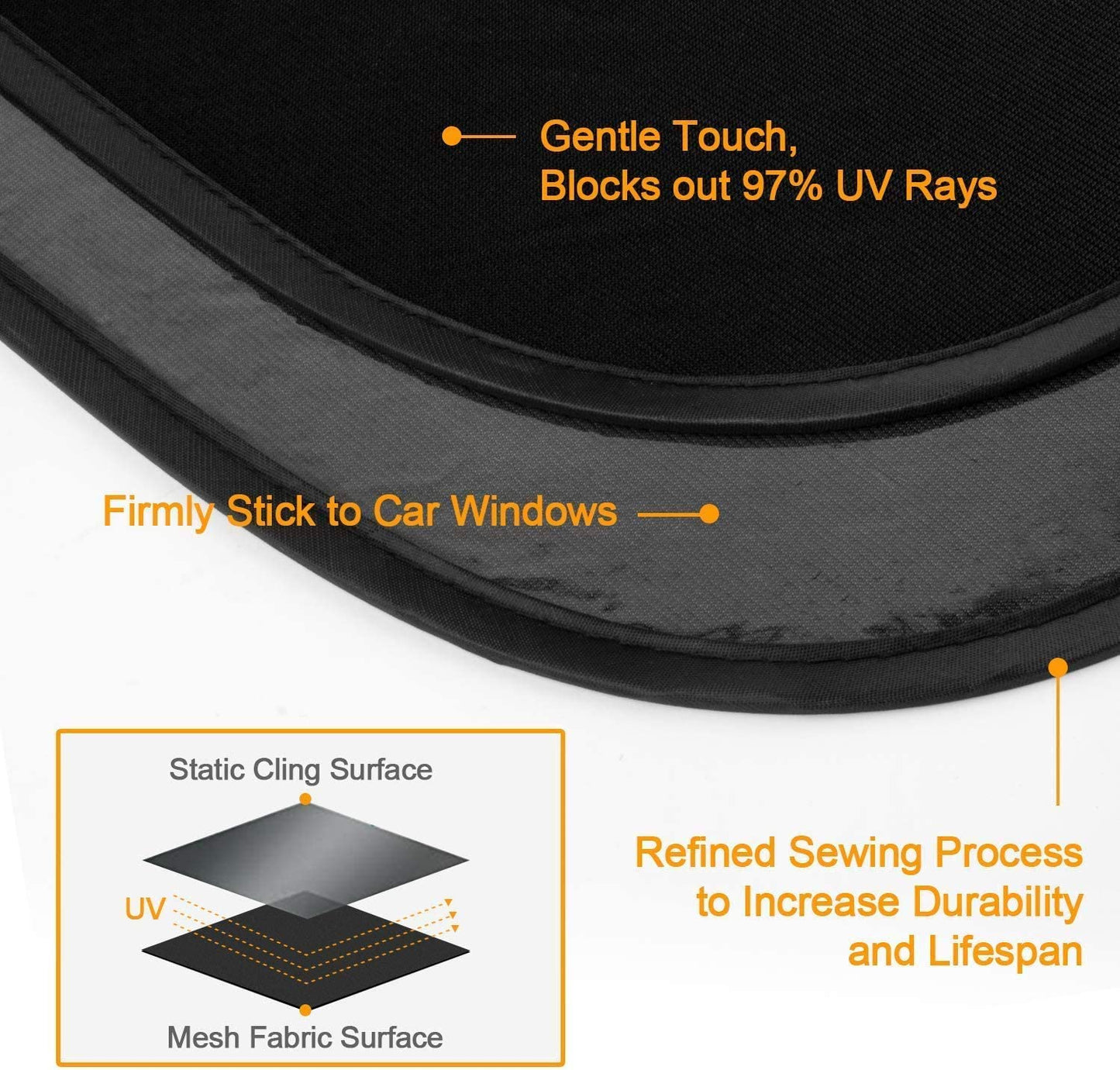 Car Window Shade, Car Window Shade Baby-Cling Sunshade for Side Windows-80GSM UPF50+ Blocks Sun, Glare and Over 97% of UV Rays Protection