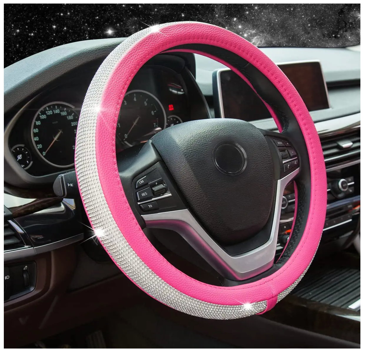 New Diamond Leather Steering Wheel Cover with Bling Bling Crystal, Universal Fit 15 Inch Car Wheel Protector for Women Girls,Black