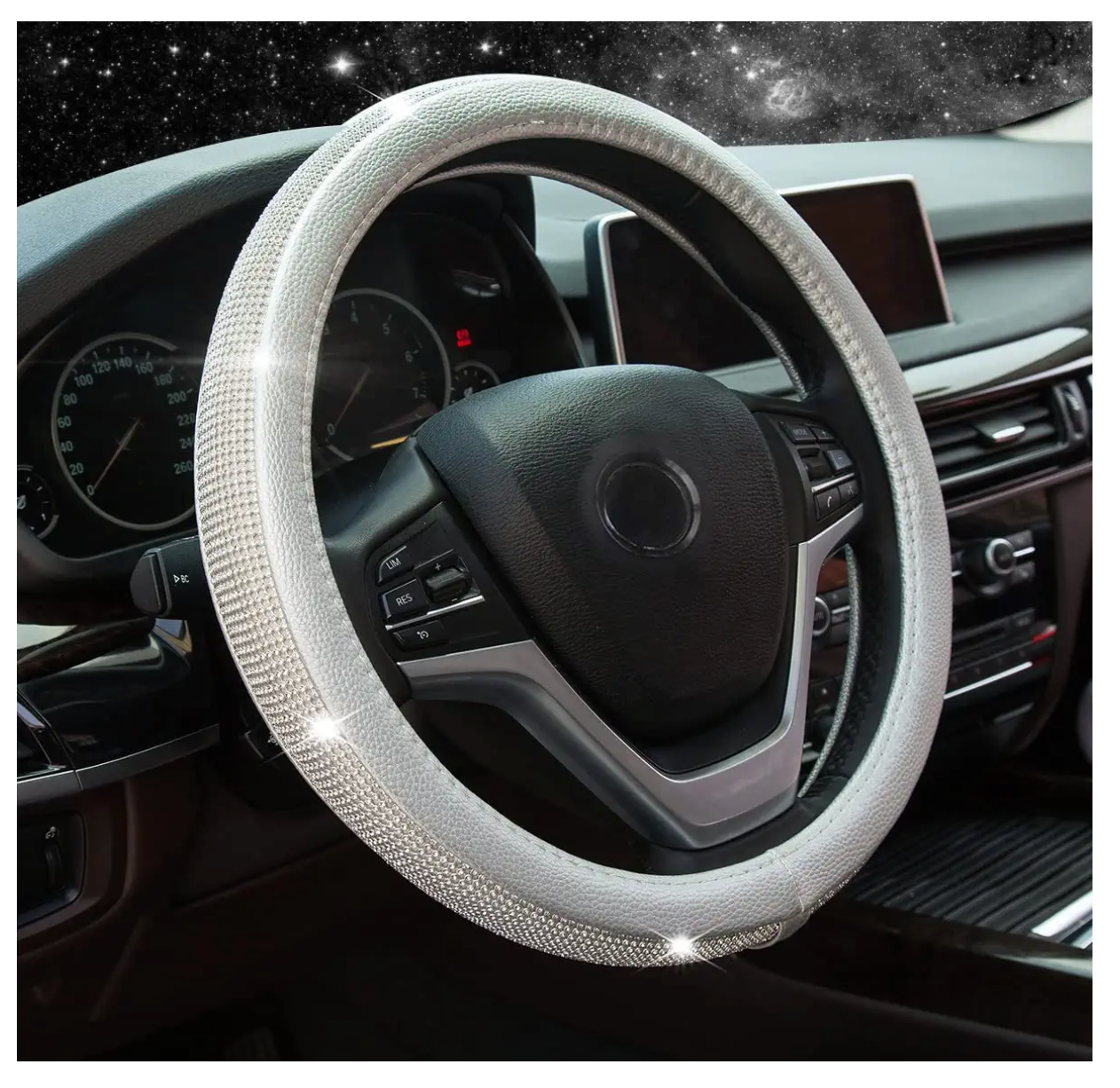 New Diamond Leather Steering Wheel Cover with Bling Bling Crystal, Universal Fit 15 Inch Car Wheel Protector for Women Girls,Black